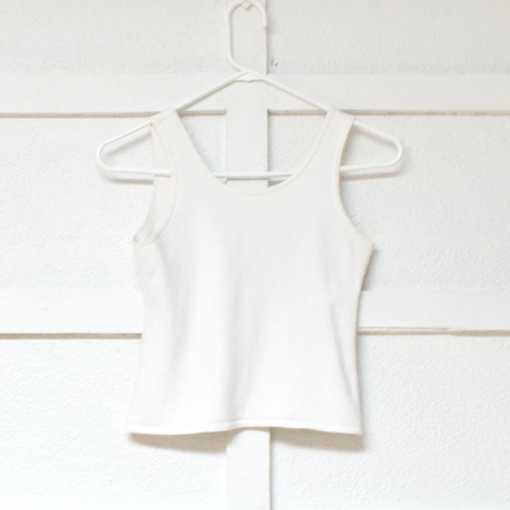 Vintage White Basic Sleeveless Tank Top | Size S